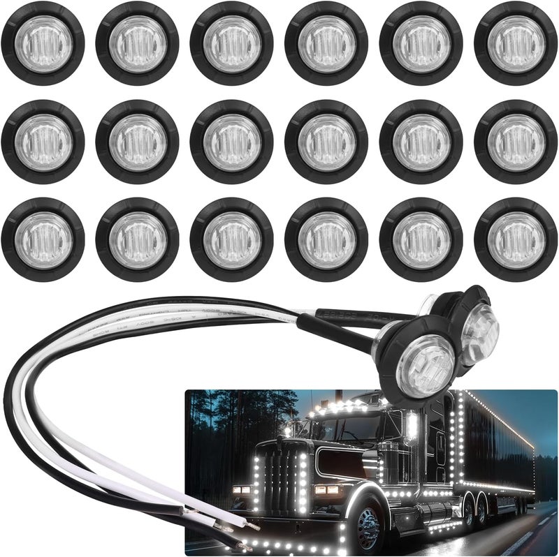 TMH (Pack of 20) 3/4 Inch Mount White LED Clearance Bullet Marker lights, Side LED marker lights for trailer Truck RV Car Bus Van - Image 1